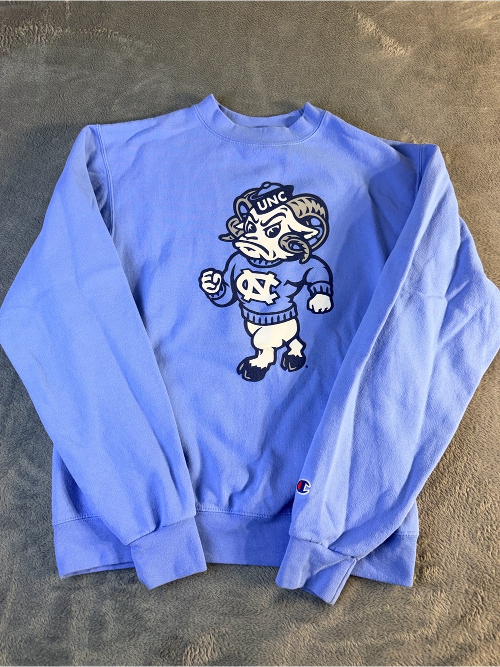 Champion Light Blue UNC Ram Graphic Crewneck Sweatshirt